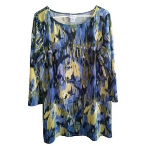 Jaclyn Smith Women's Top XL 3/4 Sleeve Multicolor Splash Paint Watercolor Print